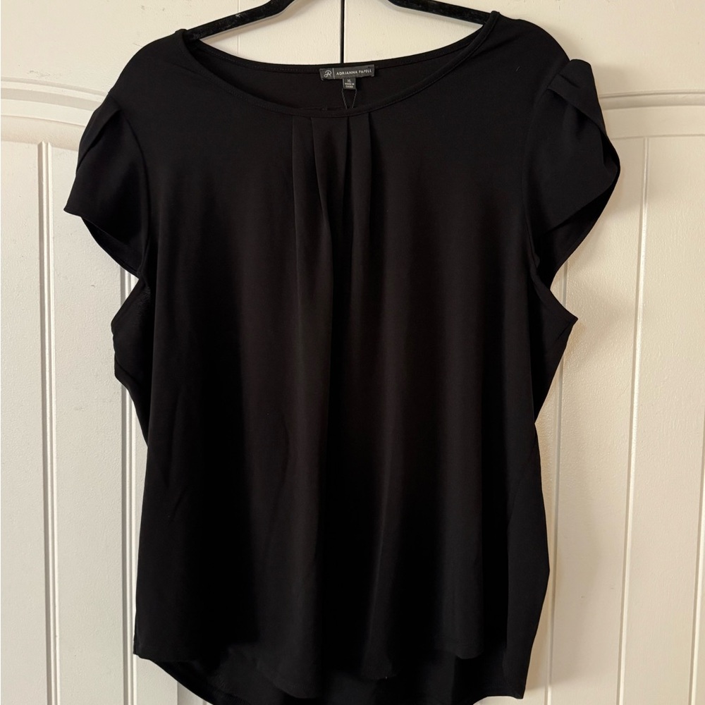 Adrianna Papell Black Cap Sleeve Relaxed Blouse NWT